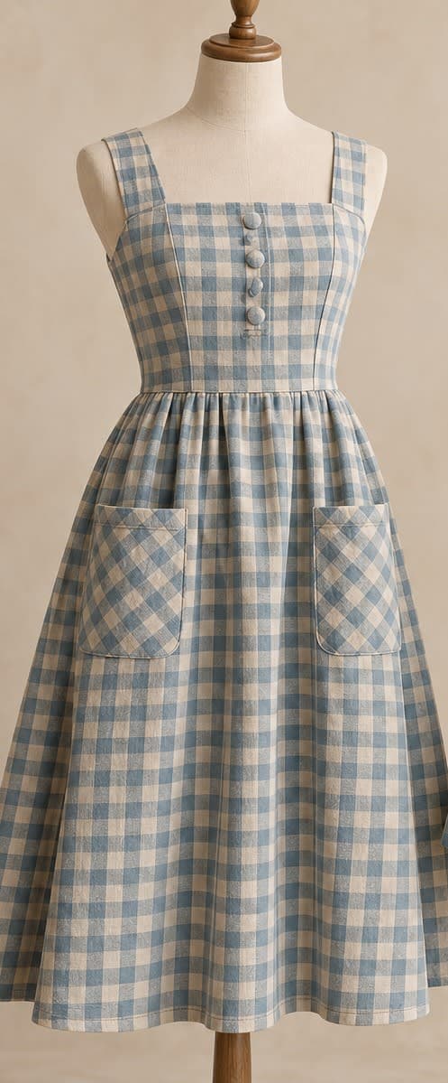 Mum’s Gingham Button-Front Midi Dress