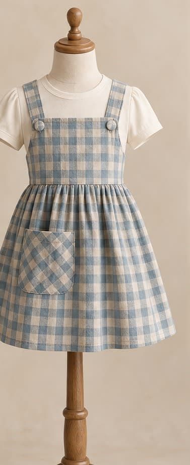 Girl’s Gingham Pinafore Dress with Tee