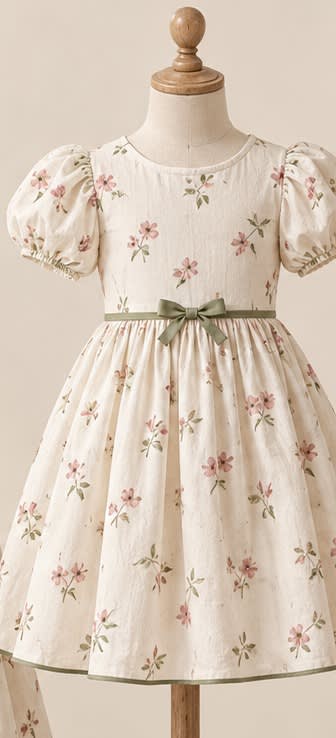 Girl’s Floral Puff-Sleeve Bow Dress