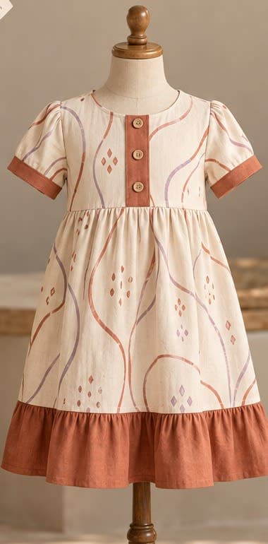 Girl’s Wave Print Ruffle-Hem Dress
