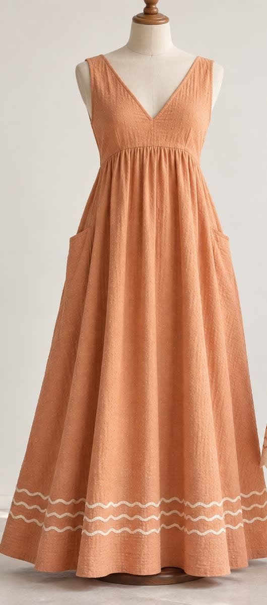 Mum’s Peach V-Neck Rick-Rack Maxi Dress