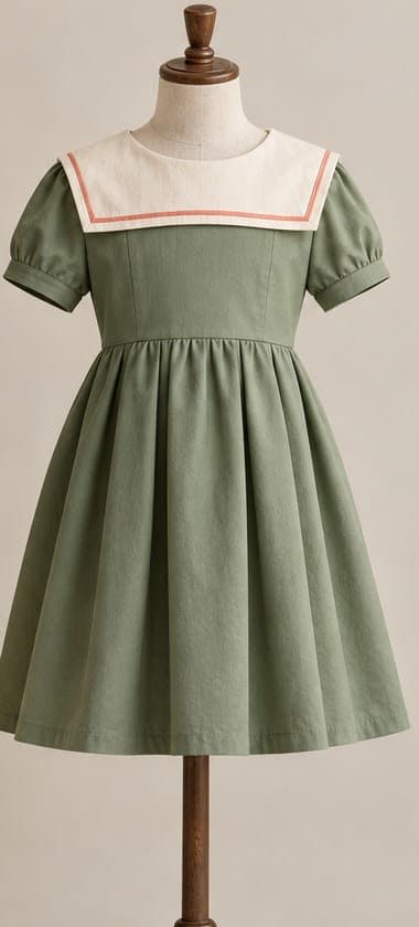 Girl’s Sage Sailor-Collar Dress