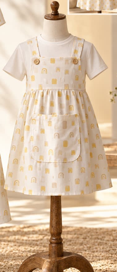 Girl’s Rainbow Print Pinafore Dress with Tee