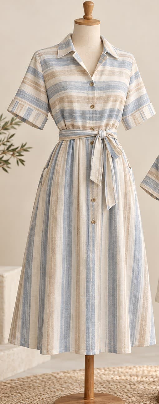 Mum’s Striped Tie-Waist Shirt Dress