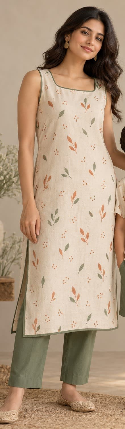 Mum’s Leaf Print Kurta & Sage Pants